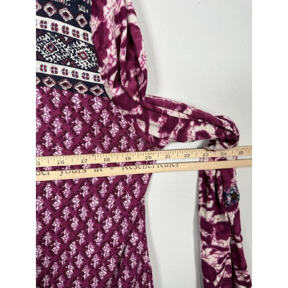 Lucky Brand Womens XL Top Boho Floral Button Tab Sleeve Tie V-neck Lightweight - Picture 14 of 16